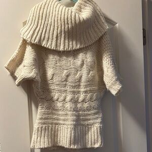 Cream Cable-Knit Cowl neck Sweater